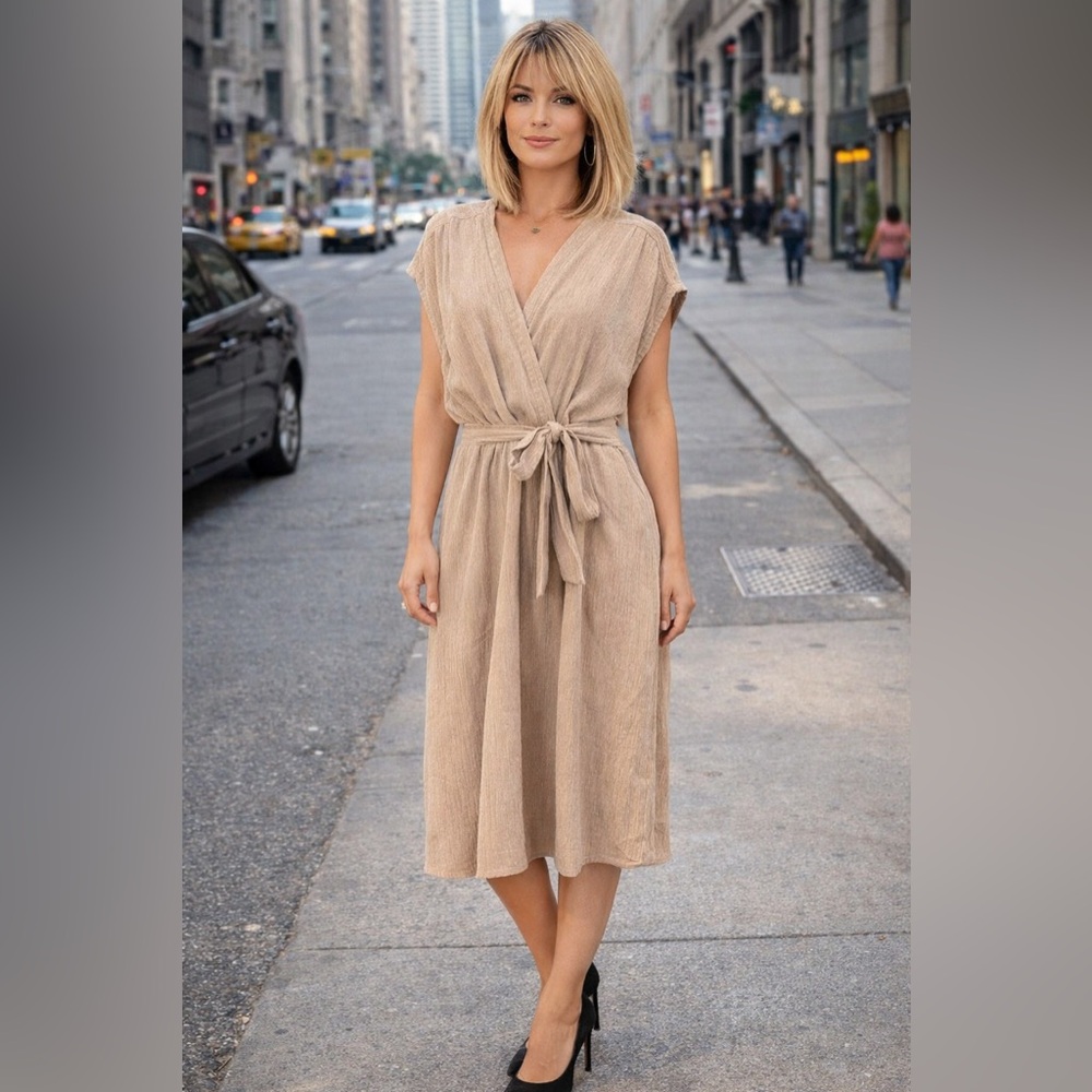 Max Studio Tan V-Neck Dress